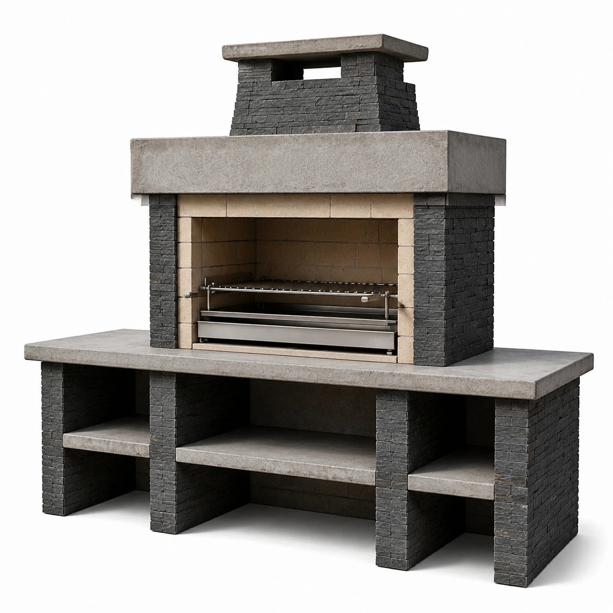 Grillkamin aus Beton und Schiefer in Dunkelgrau