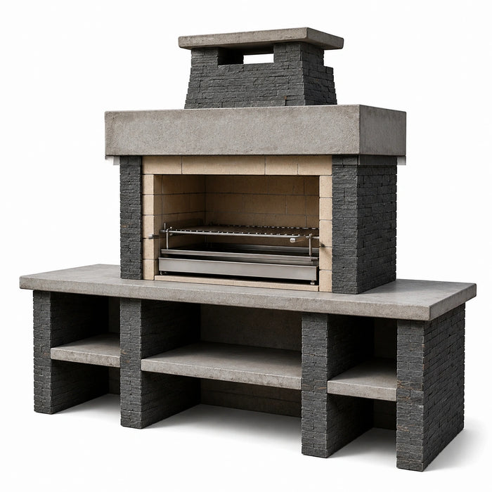 Grillkamin aus Beton und Schiefer in Dunkelgrau