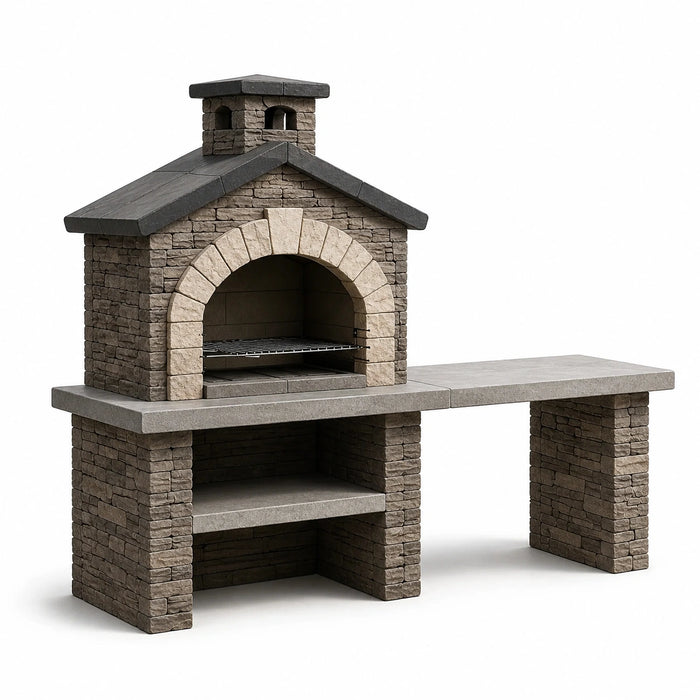 Steingrillkamin aus Naturstein mit Betonoberfläche 200x120x80cm Grau/Braun