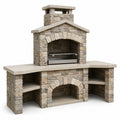 Grillkamin aus Naturstein mit Edelstahlgrill, beige, 200x80x200 cm