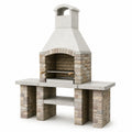 Grillkamin aus Naturstein mit Edelstahlrost, Grau/Beige, 200 cm Höhe