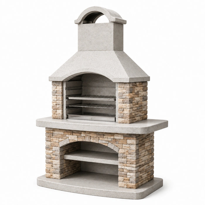 Grillkamin aus Beton und Naturstein mit Grillrost Grau 200 cm