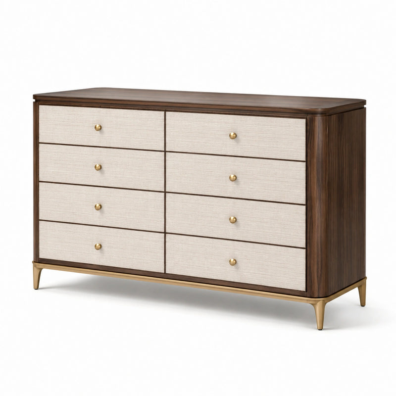 Kommode aus Walnussholzfurnier mit Messingfüßen Braun/Beige