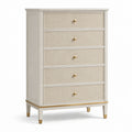 Schubladenschrank Holz 5 Schubladen Massivholz Beige/Gold