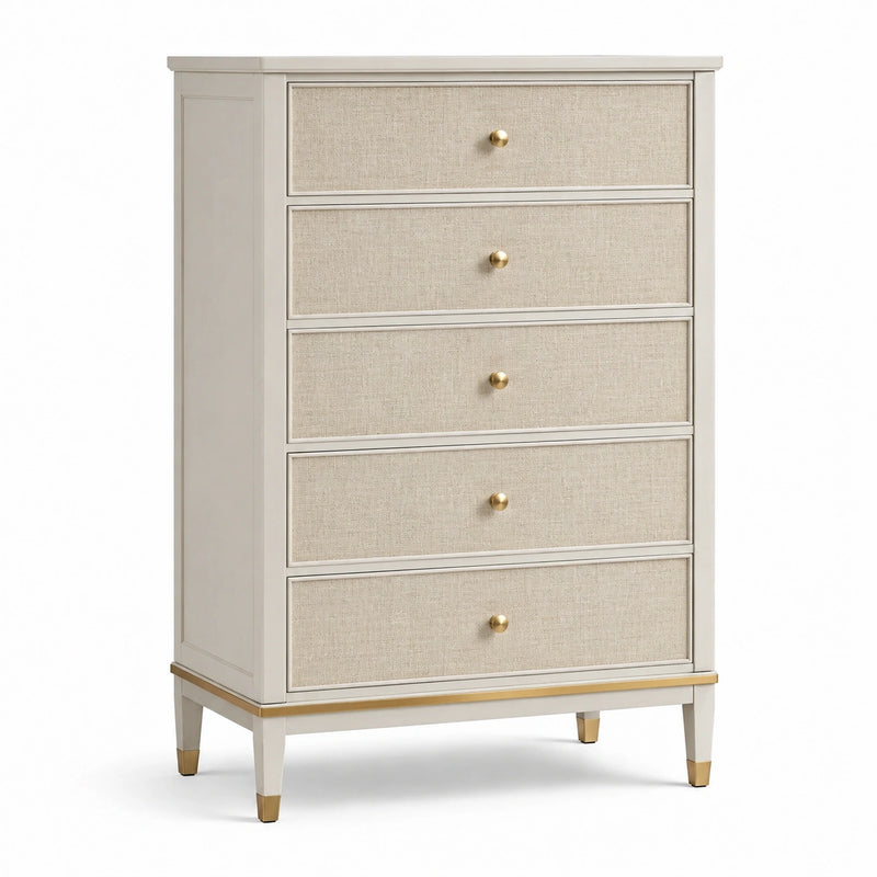 Schubladenschrank Holz 5 Schubladen Massivholz Beige/Gold