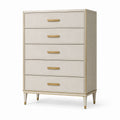 Kommode mit 5 Schubladen aus Holz und Messinggriffen, Beige