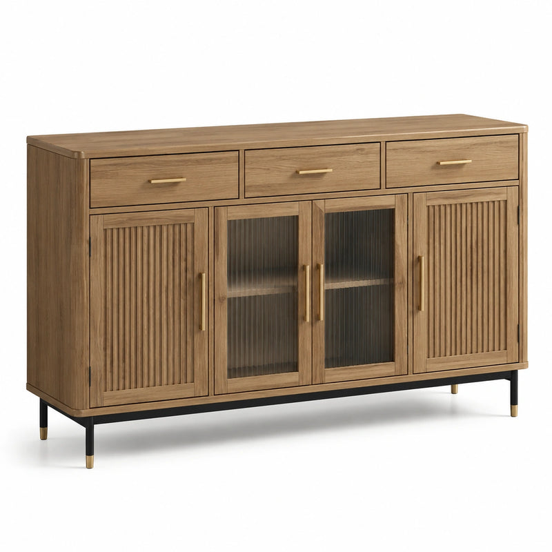 Sideboard aus Eichenholz mit Glas- und Holztüren 150 cm Braun