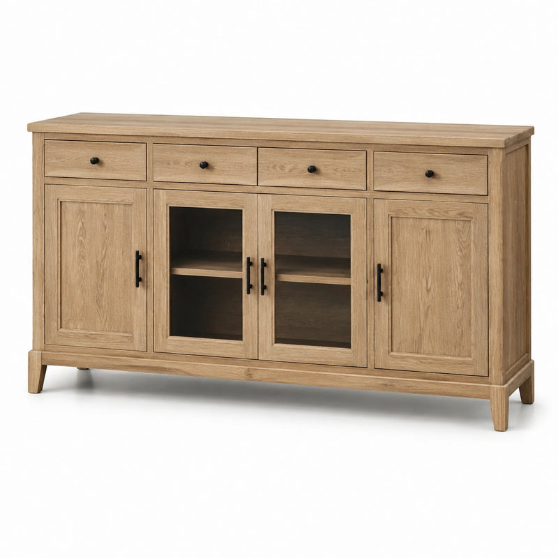 Sideboard aus Massivholz in Naturfarbe mit Glastüren