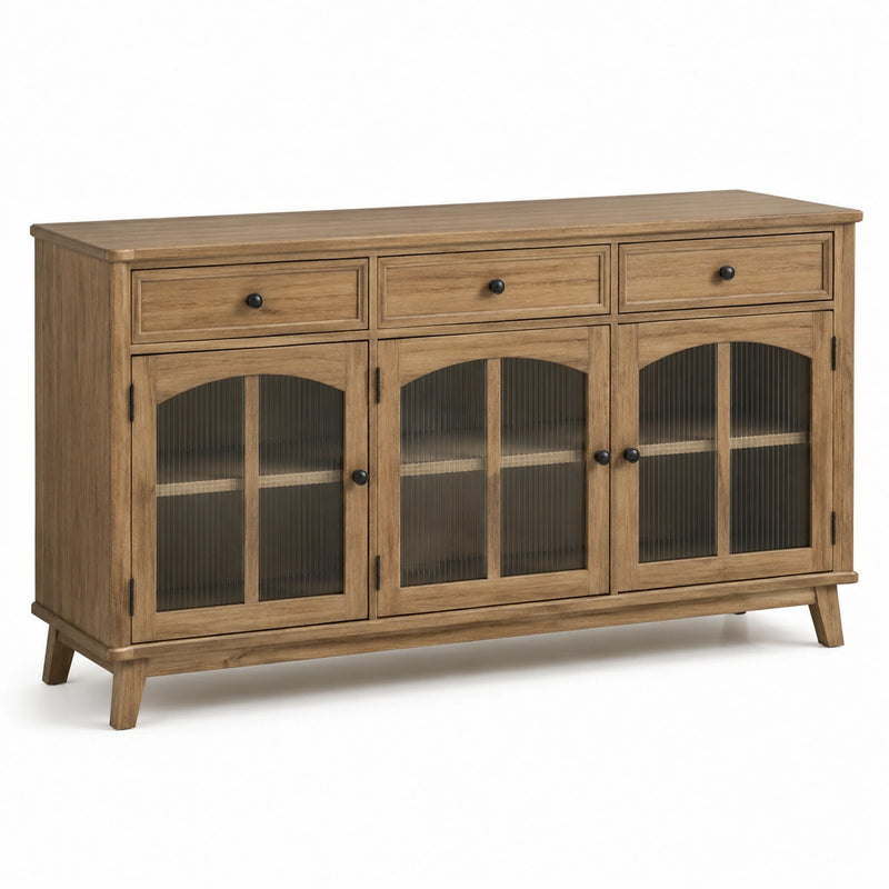 Sideboard Eiche Massivholz mit geriffeltem Glas
