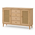 Sideboard aus Eichenholz mit Rattantüren und 4 Schubladen, Natur, 120x40x80 cm