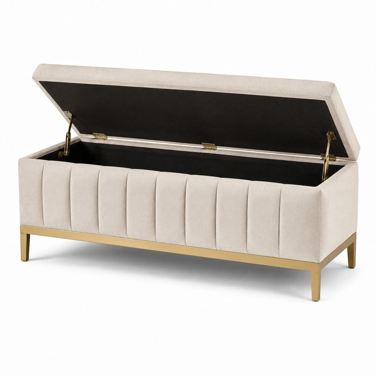 Aufbewahrungsbank aus Velours mit Metallfüßen in Beige