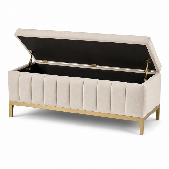 Aufbewahrungsbank aus Velours mit Metallfüßen in Beige