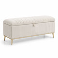 Cord-Stoff Aufbewahrungsbank mit Metallbeinen 120 cm Beige