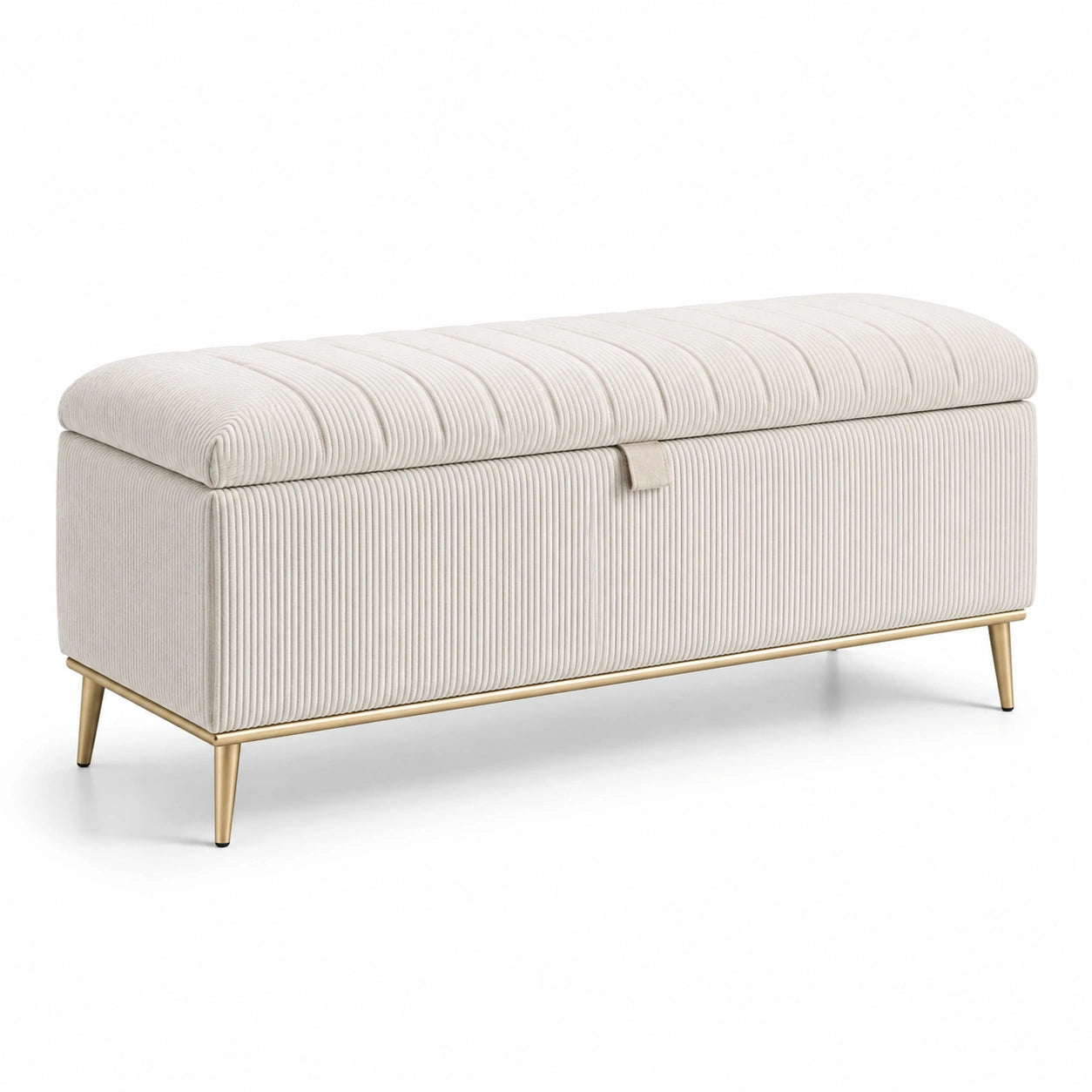 Cord-Stoff Aufbewahrungsbank mit Metallbeinen 120 cm Beige
