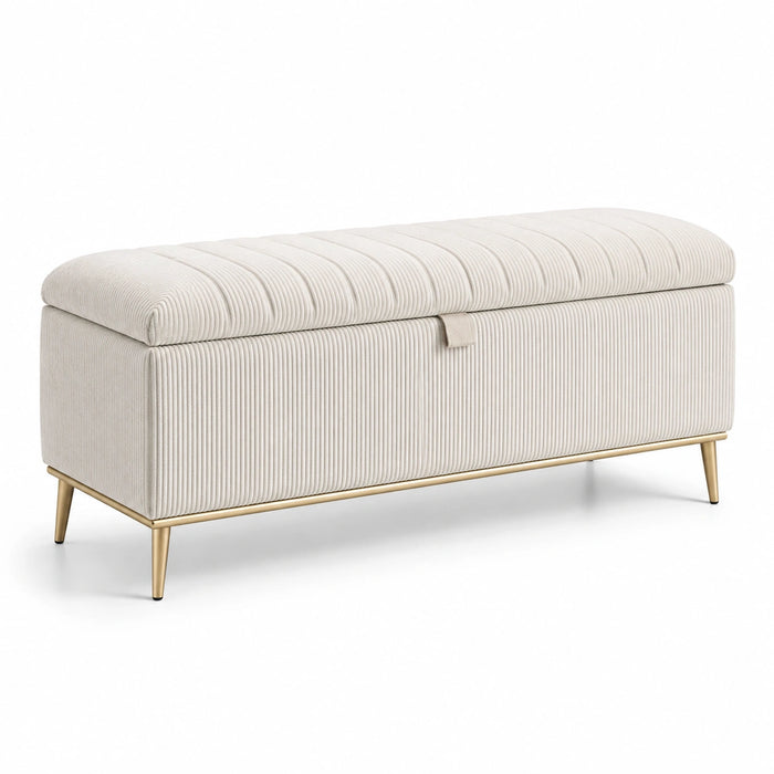 Cord-Stoff Aufbewahrungsbank mit Metallbeinen 120 cm Beige