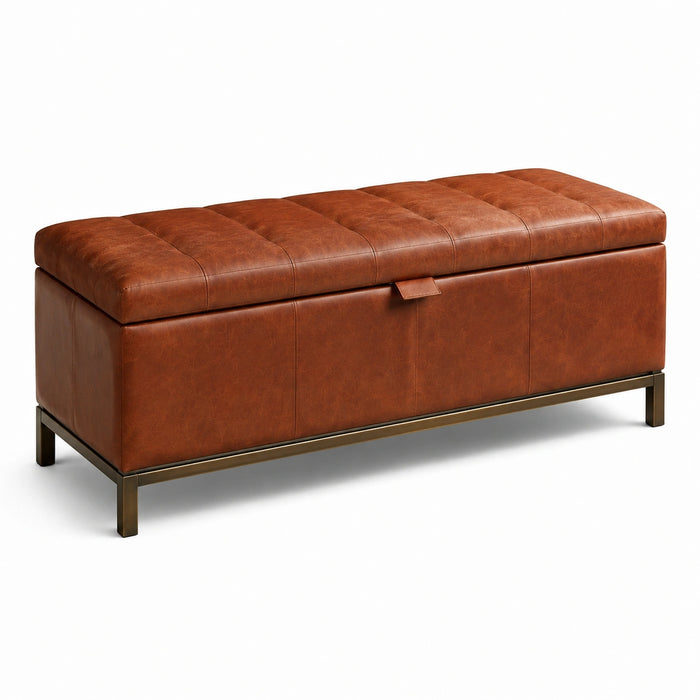 Leder Aufbewahrungsbank mit Stahlgestell 120x40x45 cm Braun
