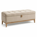 Aufbewahrungsbank aus Leinen und Eiche 110x40x45cm Beige