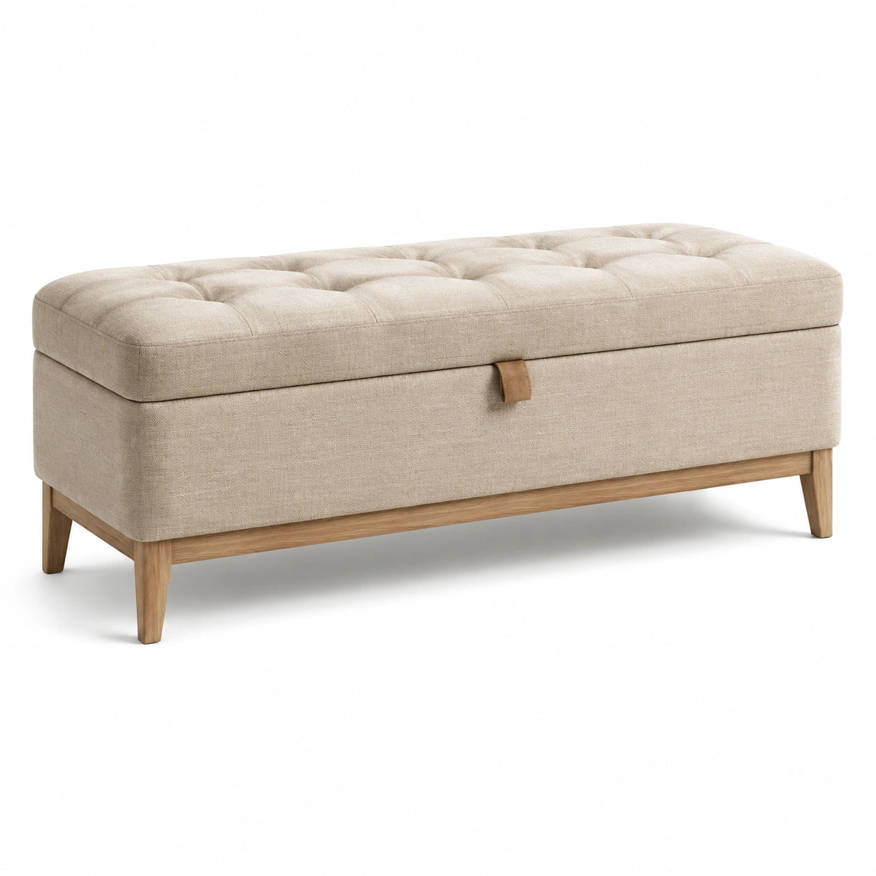 Aufbewahrungsbank aus Leinen und Eiche 110x40x45cm Beige