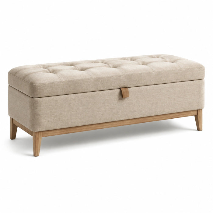 Aufbewahrungsbank aus Leinen und Eiche 110x40x45cm Beige