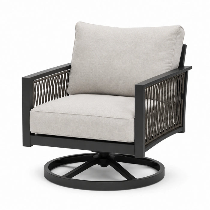 Drehsessel aus Aluminium und Polyester mit beigem Kissen