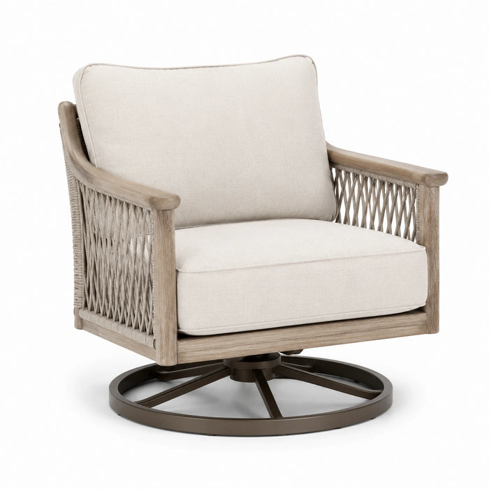 Drehsessel aus Eichenholz mit Polyestergarn und pulverbeschichtetem Stahl, Beige