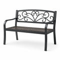 Metall Gartenbank mit Rattan Sitzfläche Schwarz 120 cm