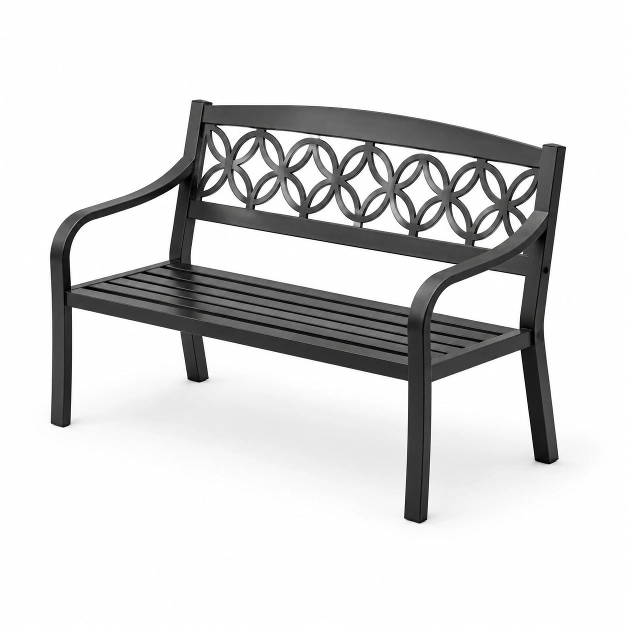 Schwarze Metall-Gartenbank mit Rundmuster 120 cm