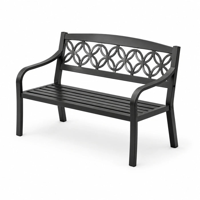 Schwarze Metall-Gartenbank mit Rundmuster 120 cm