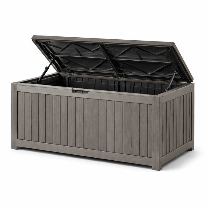 Gartenbox Kunststoff 120 cm x 60 cm x 55 cm Holzoptik Grau