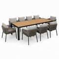 Essgruppe aus Aluminium mit Tisch und Stühlen, Teakholzoptik, Beige/Grau