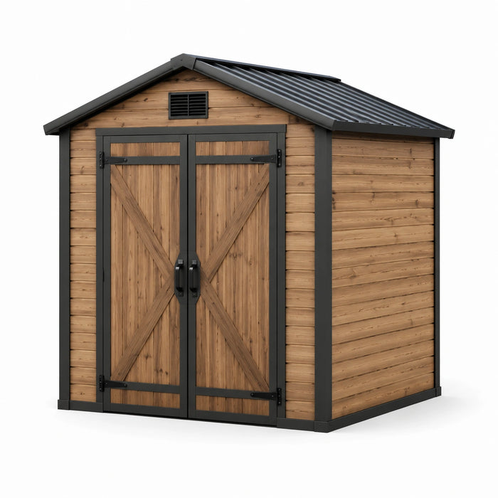 Holzoptik Gartenhaus mit Metallrahmen 200x150x210 cm Braun/Anthrazit