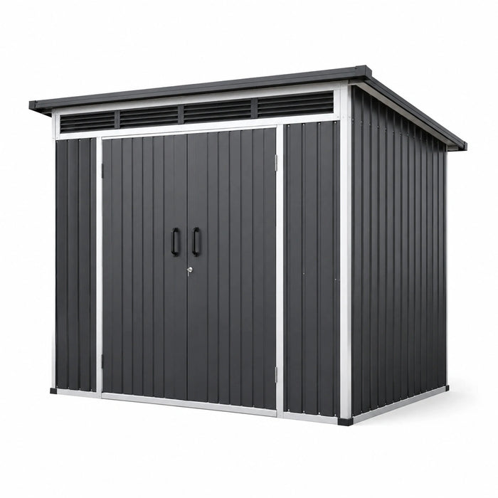 Metall Gerätehaus Verzinktes Stahlblech Anthrazit Doppelttür 210x130x185 cm