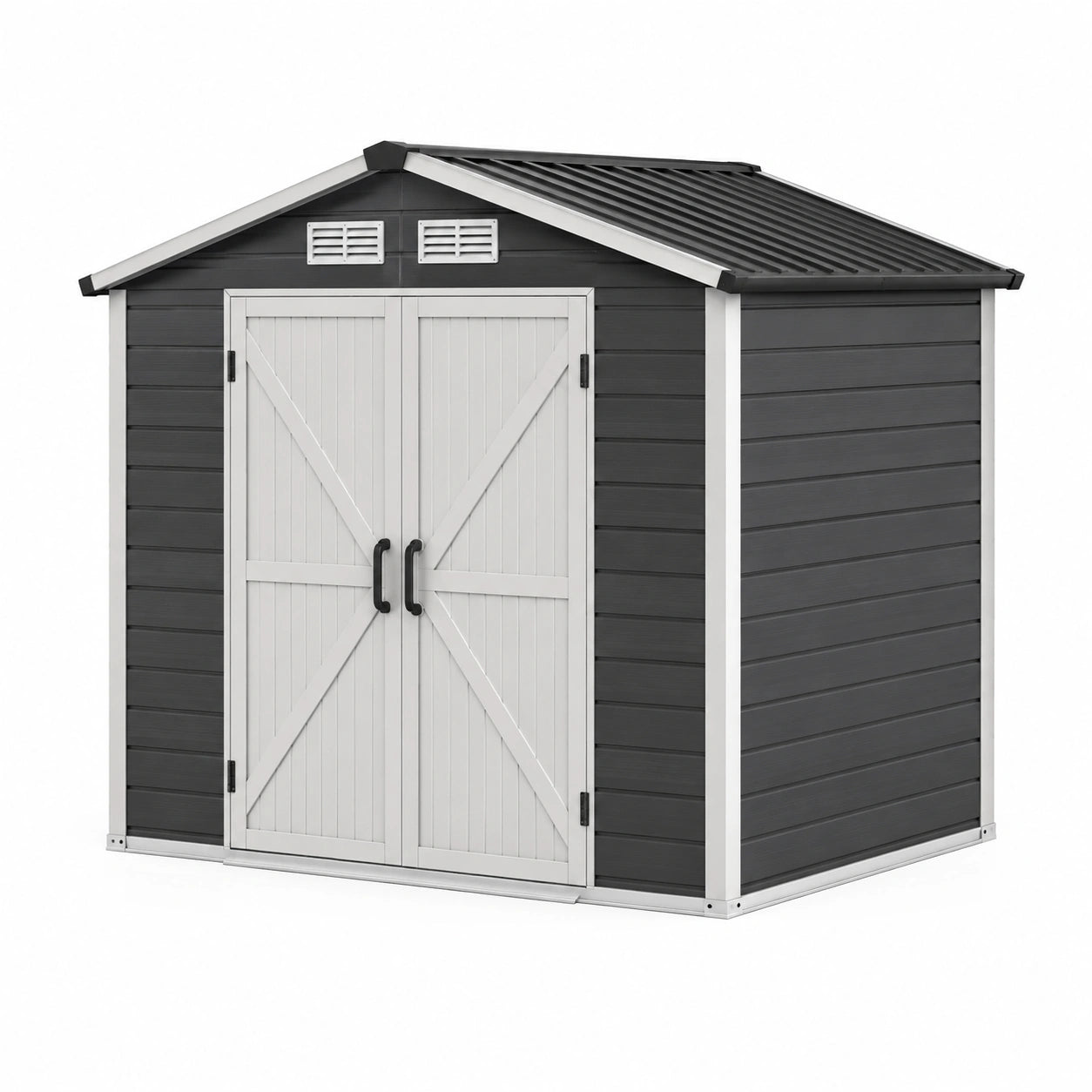 Gartenhaus Polypropylen Holzoptik 185x152x226 cm Dunkelgrau/Weiß