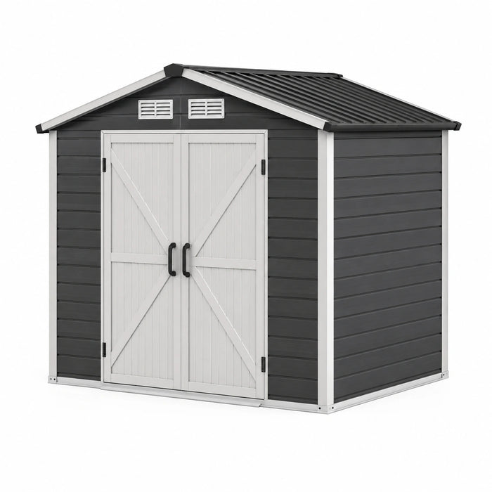 Gartenhaus Polypropylen Holzoptik 185x152x226 cm Dunkelgrau/Weiß