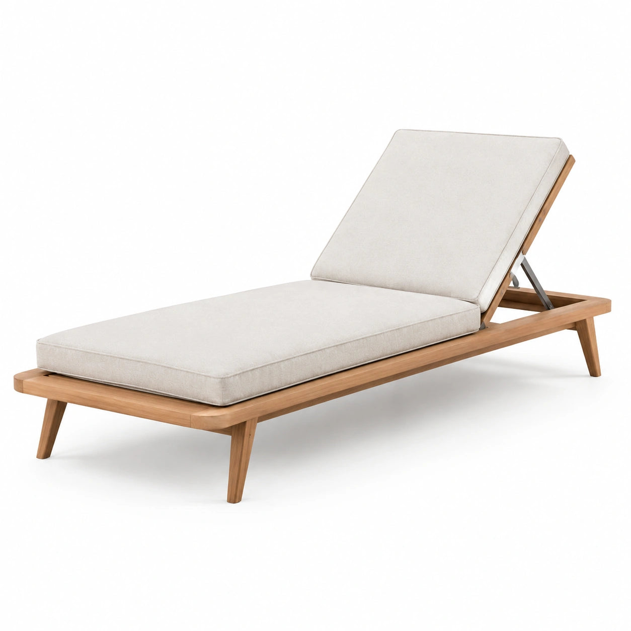 Gartenliege aus Teakholz mit Polyesterpolsterung in Beige