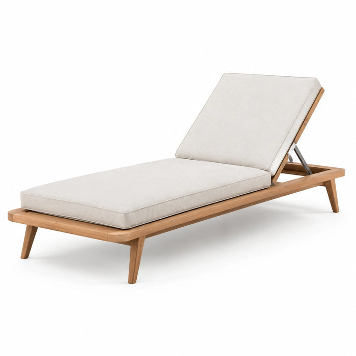 Gartenliege aus Teakholz mit Polyesterpolsterung in Beige