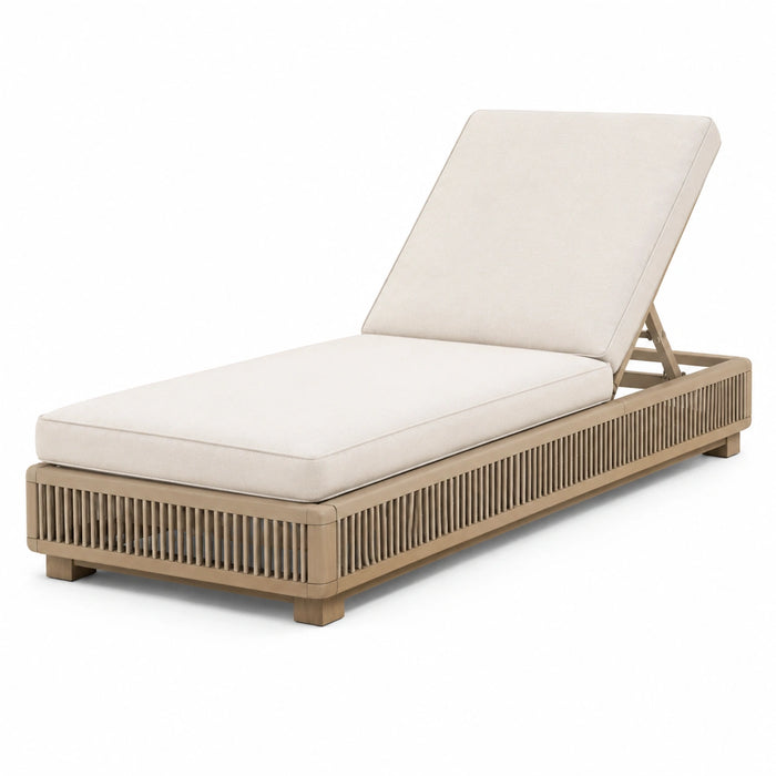 Sonnenliege aus Teakholz mit Polyesterkissen Beige
